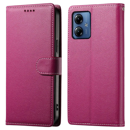 For Motorola Moto G14 4G / G54 5G Case Litchi Texture Leather Wallet Phone Cover Magnetic Snap - Rose