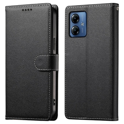 For Motorola Moto G14 4G / G54 5G Case Litchi Texture Leather Wallet Phone Cover Magnetic Snap - Black