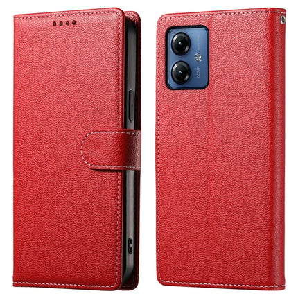 For Motorola Moto G14 4G / G54 5G Case Litchi Texture Leather Wallet Phone Cover Magnetic Snap - Red