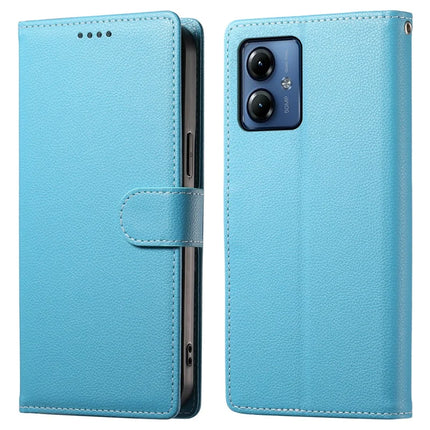 For Motorola Moto G14 4G / G54 5G Case Litchi Texture Leather Wallet Phone Cover Magnetic Snap - Sky Blue