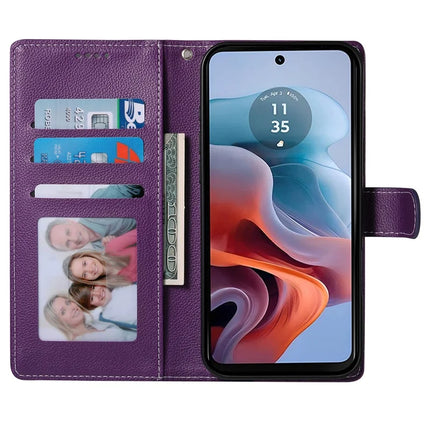 DF-012 For Motorola Moto G45 5G / G34 5G Case Litchi Texture Leather Magnetic Clasp Wallet Stand Phone Cover