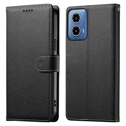 DF-012 For Motorola Moto G45 5G / G34 5G Case Litchi Texture Leather Magnetic Clasp Wallet Stand Phone Cover - Black