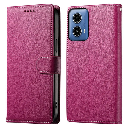 DF-012 For Motorola Moto G45 5G / G34 5G Case Litchi Texture Leather Magnetic Clasp Wallet Stand Phone Cover - Rose