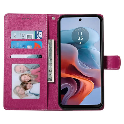 DF-012 For Motorola Moto G45 5G / G34 5G Case Litchi Texture Leather Magnetic Clasp Wallet Stand Phone Cover
