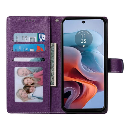 DF-012 For Motorola Moto G35 5G Case Litchi Texture Leather Magnetic Clasp Wallet Stand Phone Cover