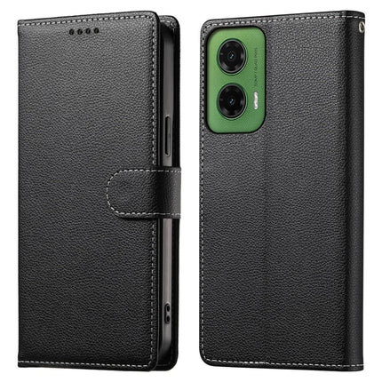 DF-012 For Motorola Moto G35 5G Case Litchi Texture Leather Magnetic Clasp Wallet Stand Phone Cover - Black