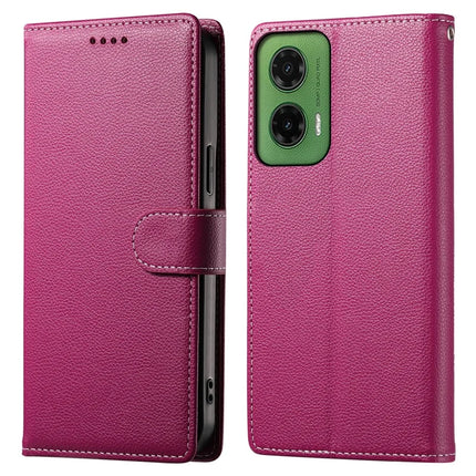 DF-012 For Motorola Moto G35 5G Case Litchi Texture Leather Magnetic Clasp Wallet Stand Phone Cover - Rose