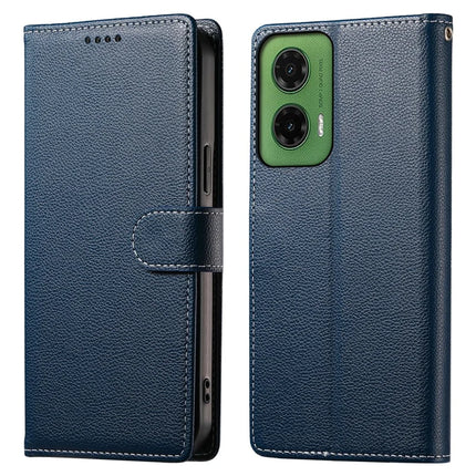 DF-012 For Motorola Moto G35 5G Case Litchi Texture Leather Magnetic Clasp Wallet Stand Phone Cover - Dark Blue