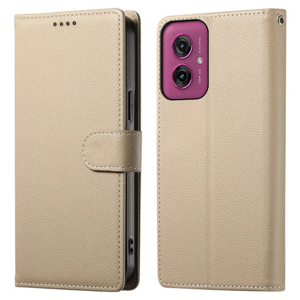 DF-012 For Motorola Moto G55 5G Case Litchi Texture Leather Magnetic Clasp Wallet Stand Phone Cover - Apricot