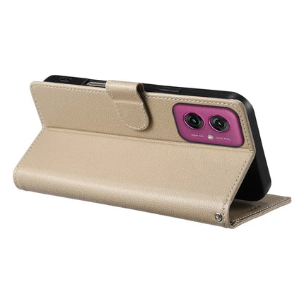 DF-012 For Motorola Moto G55 5G Case Litchi Texture Leather Magnetic Clasp Wallet Stand Phone Cover