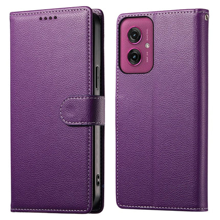 DF-012 For Motorola Moto G55 5G Case Litchi Texture Leather Magnetic Clasp Wallet Stand Phone Cover - Purple