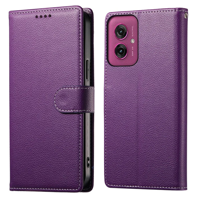 DF-012 For Motorola Moto G55 5G Case Litchi Texture Leather Magnetic Clasp Wallet Stand Phone Cover - Purple