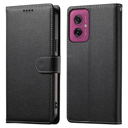 DF-012 For Motorola Moto G55 5G Case Litchi Texture Leather Magnetic Clasp Wallet Stand Phone Cover - Black