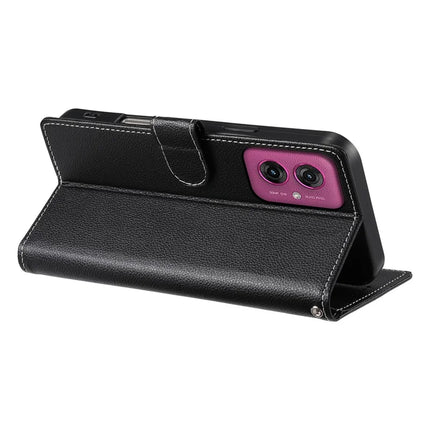 DF-012 For Motorola Moto G55 5G Case Litchi Texture Leather Magnetic Clasp Wallet Stand Phone Cover