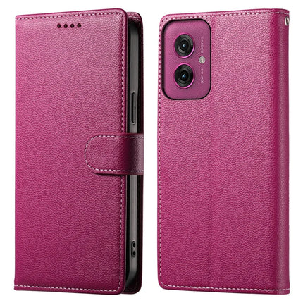 DF-012 For Motorola Moto G55 5G Case Litchi Texture Leather Magnetic Clasp Wallet Stand Phone Cover - Rose