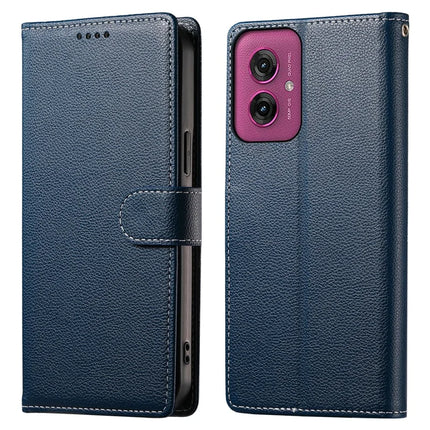 DF-012 For Motorola Moto G55 5G Case Litchi Texture Leather Magnetic Clasp Wallet Stand Phone Cover - Dark Blue