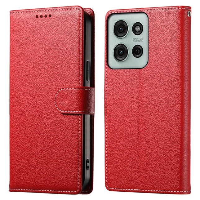 DF-012 For Motorola Moto G75 5G Case Litchi Texture Leather Magnetic Clasp Wallet Stand Phone Cover - Red