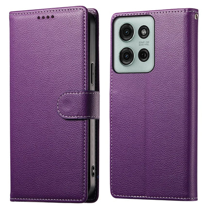 DF-012 For Motorola Moto G75 5G Case Litchi Texture Leather Magnetic Clasp Wallet Stand Phone Cover - Purple
