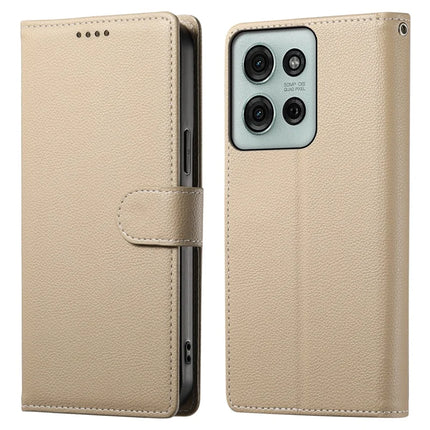 DF-012 For Motorola Moto G75 5G Case Litchi Texture Leather Magnetic Clasp Wallet Stand Phone Cover - Apricot