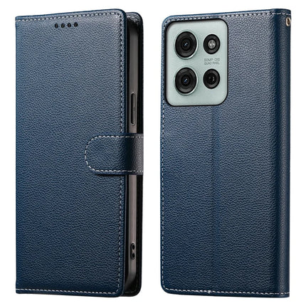 DF-012 For Motorola Moto G75 5G Case Litchi Texture Leather Magnetic Clasp Wallet Stand Phone Cover - Dark Blue