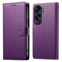 DF-012 For Honor 90 Lite 5G / X50i 5G Case Litchi Texture Leather Magnetic Clasp Wallet Stand Phone Cover - Purple