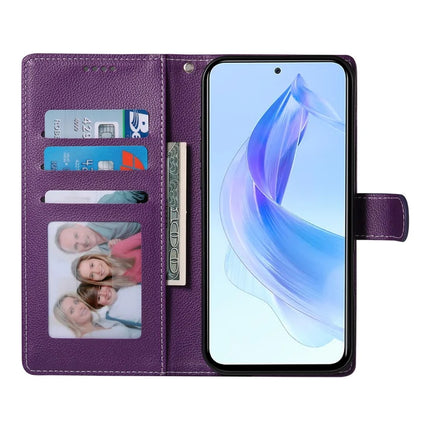 DF-012 For Honor 90 Lite 5G / X50i 5G Case Litchi Texture Leather Magnetic Clasp Wallet Stand Phone Cover