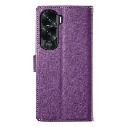 DF-012 For Honor 90 Lite 5G / X50i 5G Case Litchi Texture Leather Magnetic Clasp Wallet Stand Phone Cover