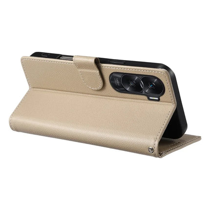 DF-012 For Honor 90 Lite 5G / X50i 5G Case Litchi Texture Leather Magnetic Clasp Wallet Stand Phone Cover