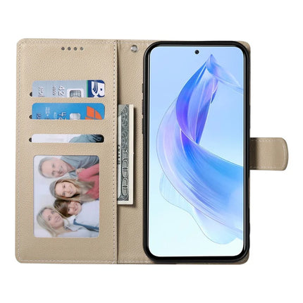 DF-012 For Honor 90 Lite 5G / X50i 5G Case Litchi Texture Leather Magnetic Clasp Wallet Stand Phone Cover