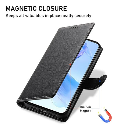 DF-012 For Honor 90 Lite 5G / X50i 5G Case Litchi Texture Leather Magnetic Clasp Wallet Stand Phone Cover