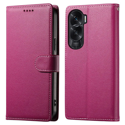 DF-012 For Honor 90 Lite 5G / X50i 5G Case Litchi Texture Leather Magnetic Clasp Wallet Stand Phone Cover - Rose