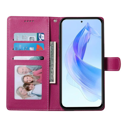 DF-012 For Honor 90 Lite 5G / X50i 5G Case Litchi Texture Leather Magnetic Clasp Wallet Stand Phone Cover