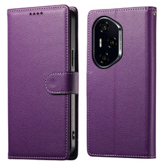 DF-012 For Honor 300 Pro Case Litchi Texture Leather Magnetic Clasp Wallet Stand Phone Cover - Purple