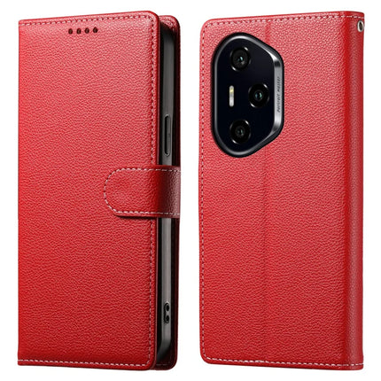 DF-012 For Honor 300 Pro Case Litchi Texture Leather Magnetic Clasp Wallet Stand Phone Cover - Red