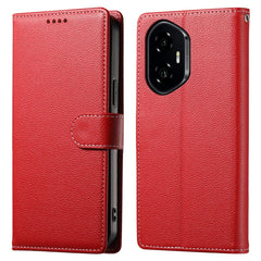DF-012 For Honor 300 Case Litchi Texture Leather Magnetic Clasp Wallet Stand Phone Cover - Red