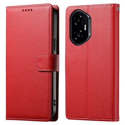 DF-012 For Honor 300 Case Litchi Texture Leather Magnetic Clasp Wallet Stand Phone Cover - Red