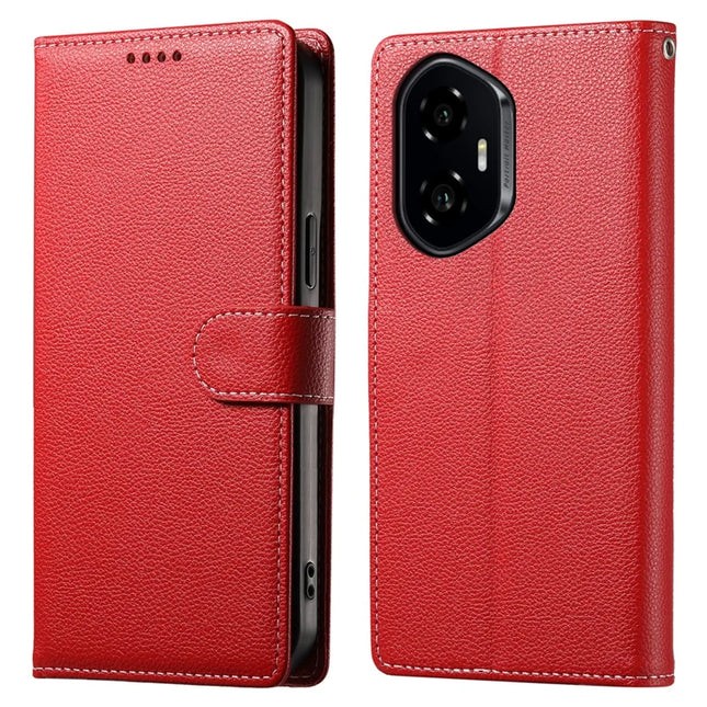 DF-012 For Honor 300 Case Litchi Texture Leather Magnetic Clasp Wallet Stand Phone Cover - Red