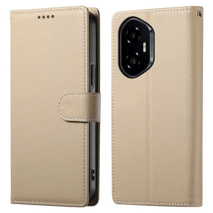 DF-012 For Honor 300 Case Litchi Texture Leather Magnetic Clasp Wallet Stand Phone Cover - Apricot