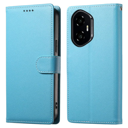 DF-012 For Honor 300 Case Litchi Texture Leather Magnetic Clasp Wallet Stand Phone Cover - Sky Blue