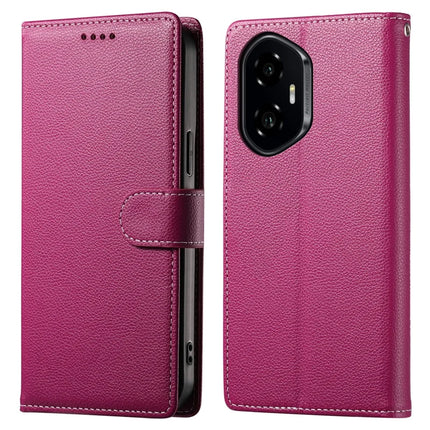 DF-012 For Honor 300 Case Litchi Texture Leather Magnetic Clasp Wallet Stand Phone Cover - Rose