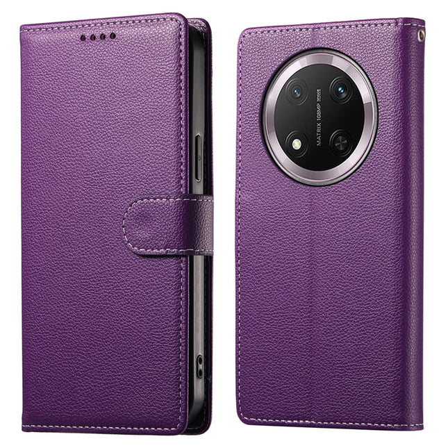 DF-012 Case for Honor X60 Pro 5G / X9c 5G / Magic7 Lite 5G Leather Cover Litchi Texture Wallet Stand Phone Shell - Purple