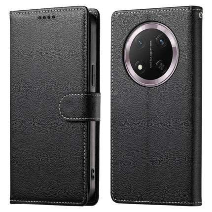 DF-012 Case for Honor X60 Pro 5G / X9c 5G / Magic7 Lite 5G Leather Cover Litchi Texture Wallet Stand Phone Shell - Black