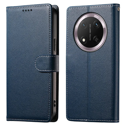 DF-012 Case for Honor X60 Pro 5G / X9c 5G / Magic7 Lite 5G Leather Cover Litchi Texture Wallet Stand Phone Shell - Dark Blue