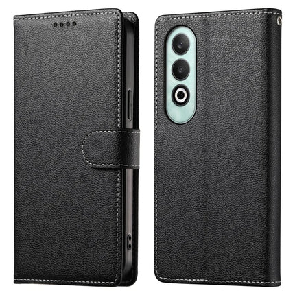 DF-012 For OnePlus Nord CE4 5G Case Litchi Texture Leather Magnetic Clasp Wallet Stand Phone Cover - Black
