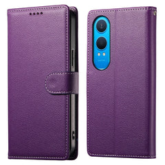 DF-012 For OnePlus Nord CE4 Lite 5G Case Litchi Texture Leather Magnetic Clasp Wallet Stand Phone Cover - Purple