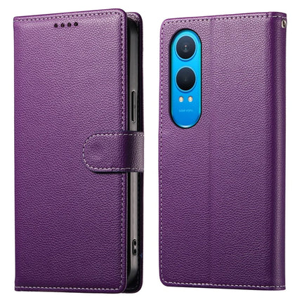 DF-012 For OnePlus Nord CE4 Lite 5G Case Litchi Texture Leather Magnetic Clasp Wallet Stand Phone Cover - Purple