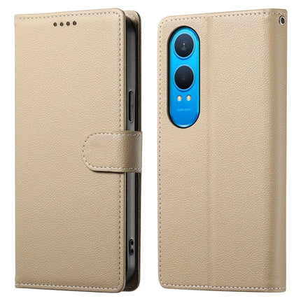 DF-012 For OnePlus Nord CE4 Lite 5G Case Litchi Texture Leather Magnetic Clasp Wallet Stand Phone Cover - Apricot