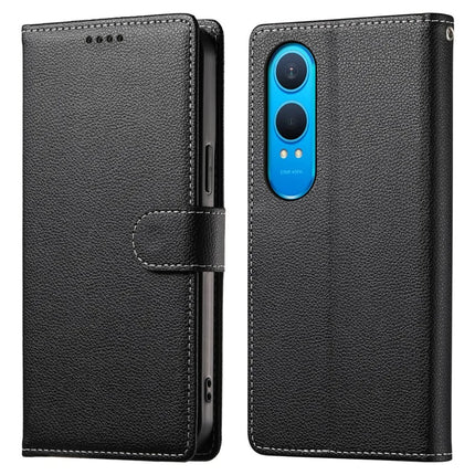DF-012 For OnePlus Nord CE4 Lite 5G Case Litchi Texture Leather Magnetic Clasp Wallet Stand Phone Cover - Black
