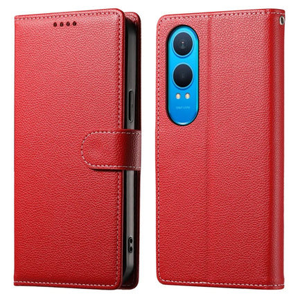 DF-012 For OnePlus Nord CE4 Lite 5G Case Litchi Texture Leather Magnetic Clasp Wallet Stand Phone Cover - Red
