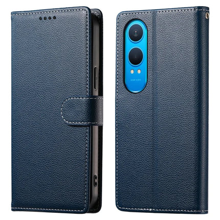 DF-012 For OnePlus Nord CE4 Lite 5G Case Litchi Texture Leather Magnetic Clasp Wallet Stand Phone Cover - Dark Blue
